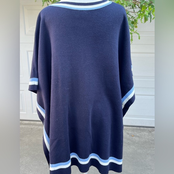 Women's Talbots Poncho sweater size M/L navy blue / white - Picture 3 of 6
